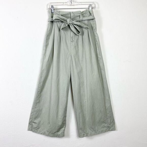 (6 Long) American Eagle Sage Green High Rise Cropped Ankle Wide Leg Belted Pants - Picture 1 of 6